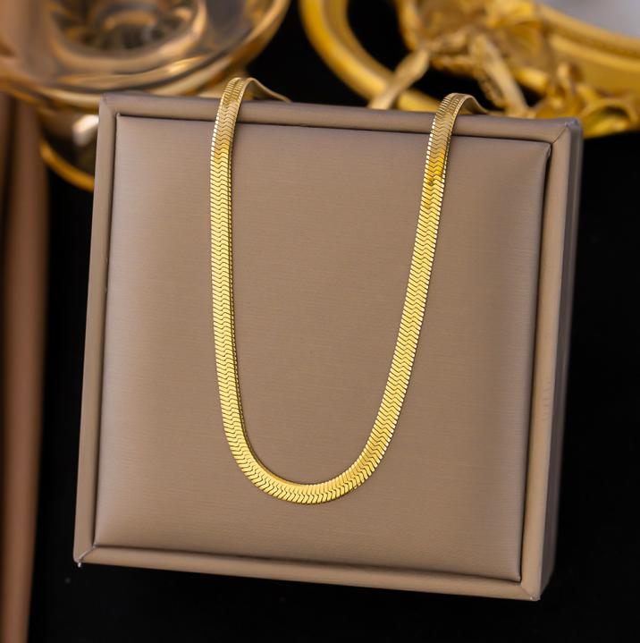 Classic Gold Flat Snake Chain Necklace – Non-Tarnish