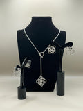 Elegant Crystal Knot Drop Necklace Set Silver