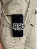 Elegant Pearl Phone Strap with Crystal Flower Holder