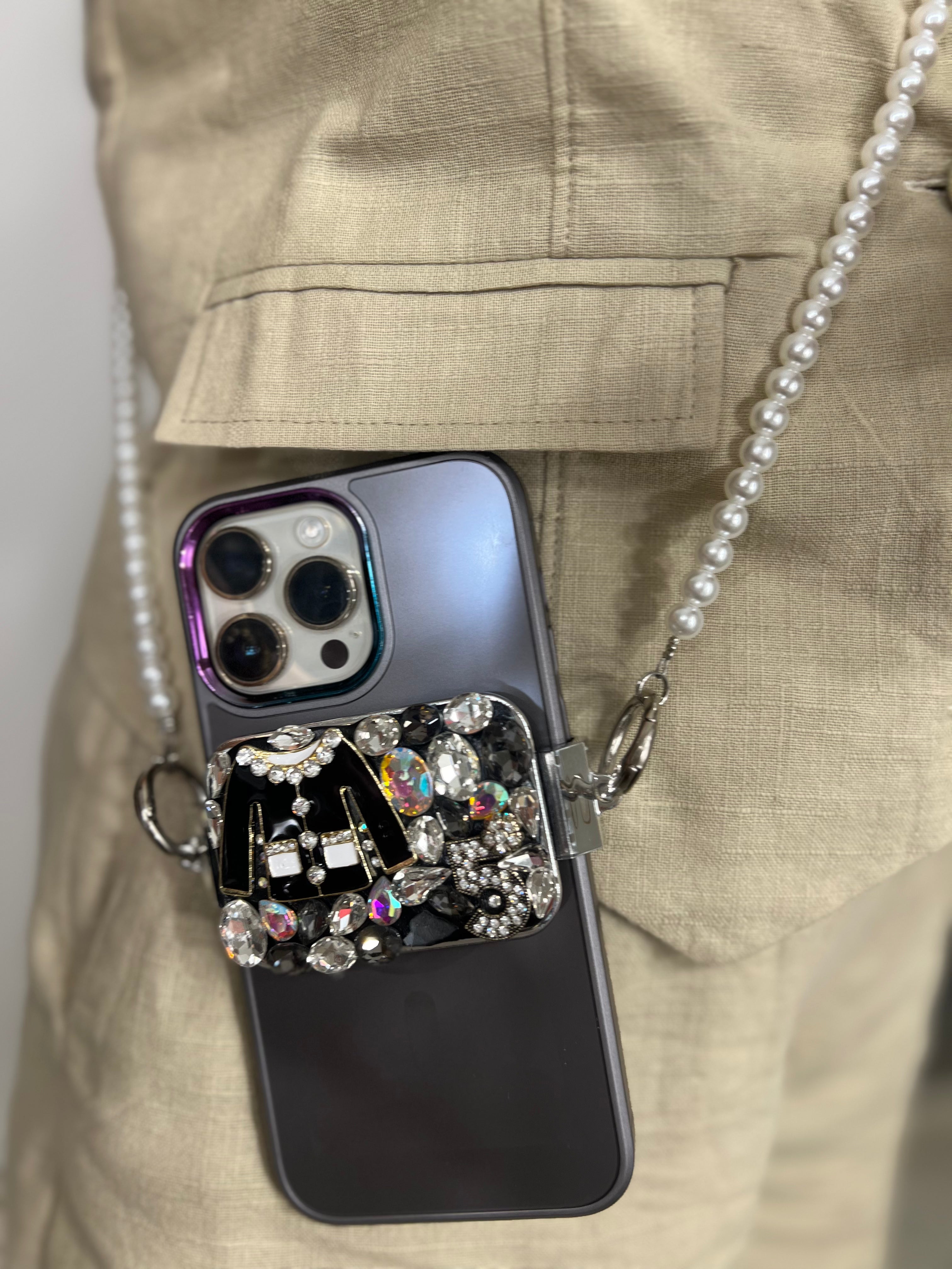 Pearl Phone Strap with Multi-Charm Crystal Holder