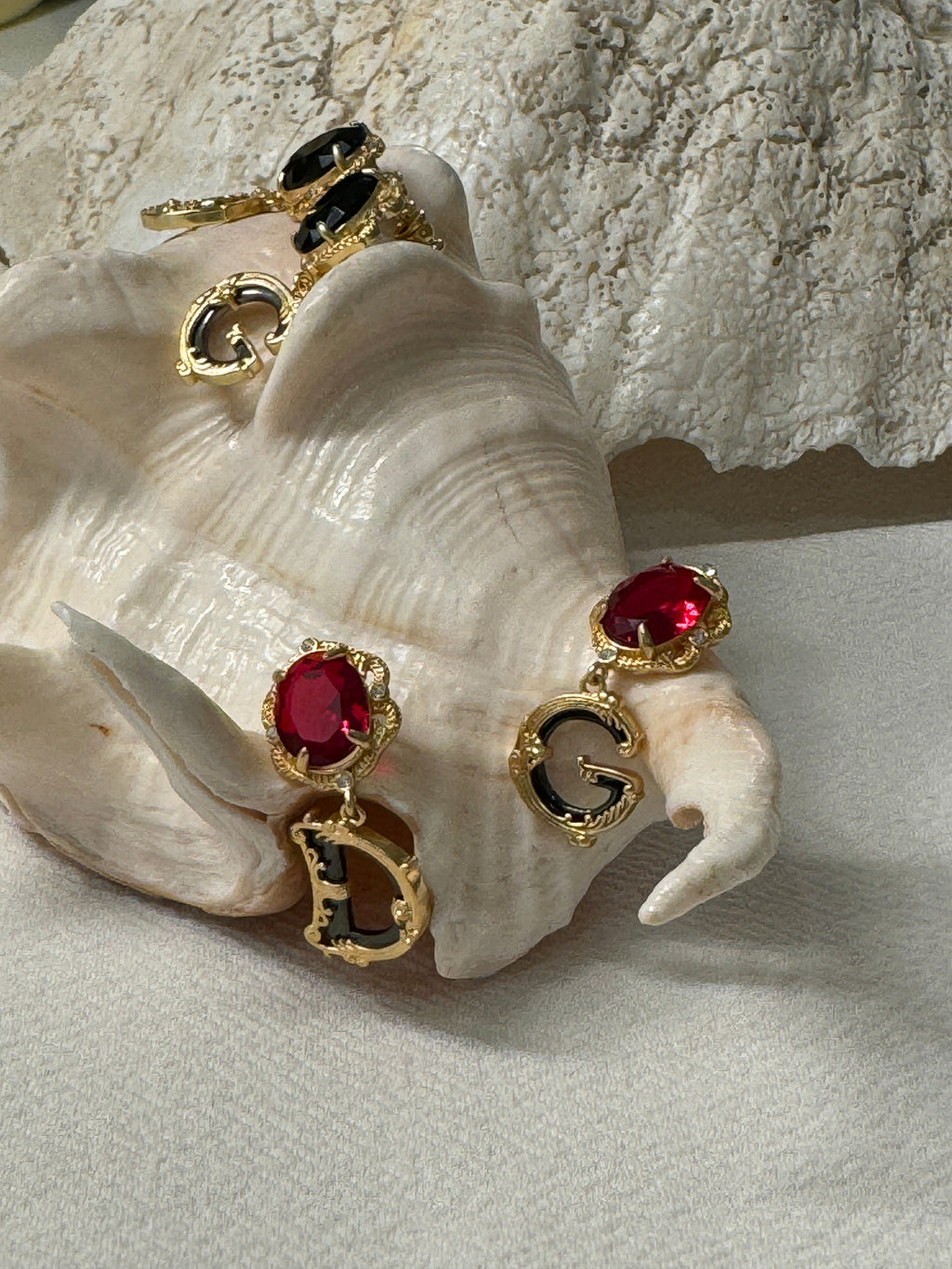 Gold Initial Drop Earrings with Crystal Stone