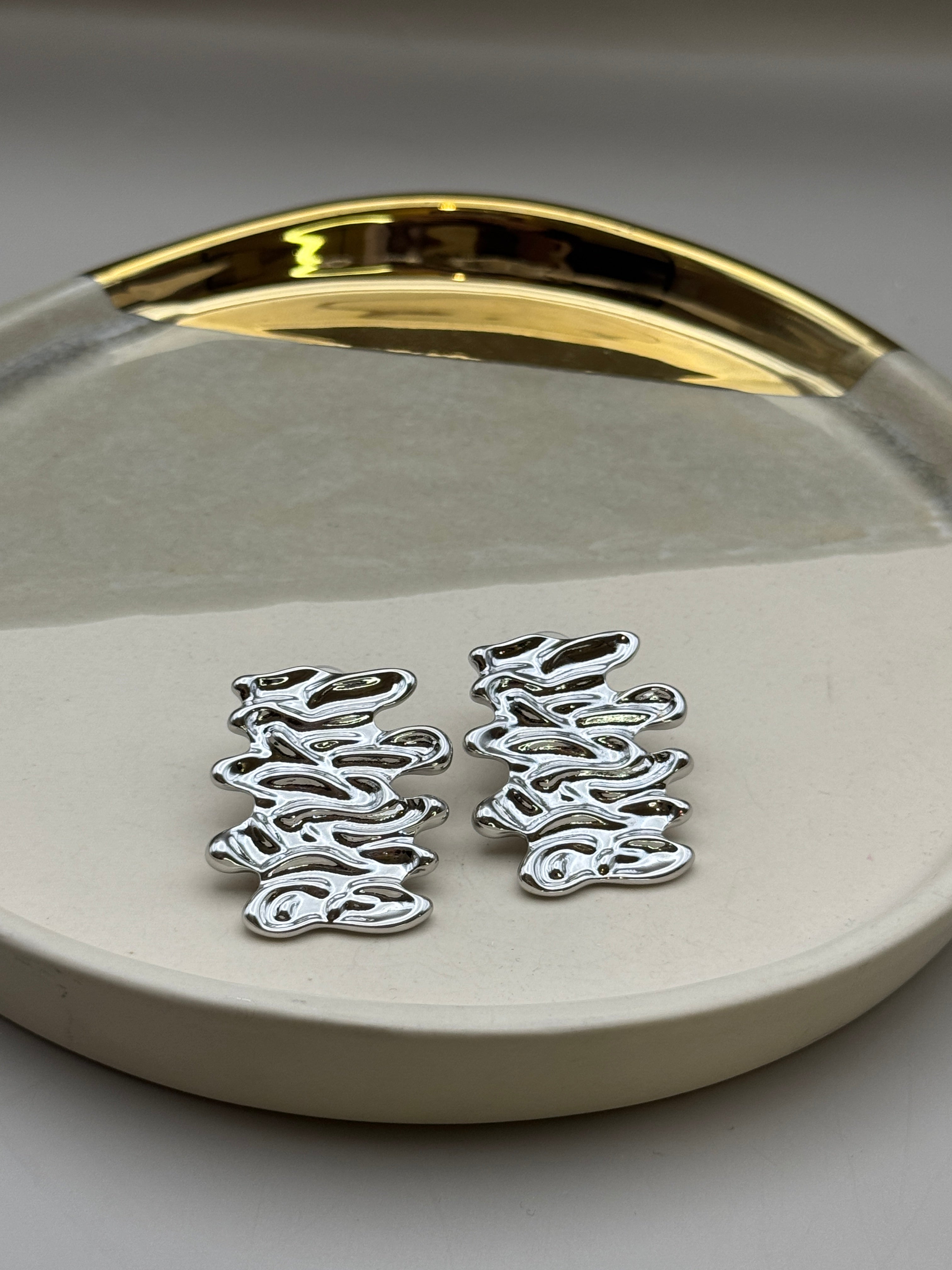 Liquid Silver Sculpted Stud Earrings