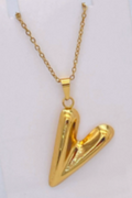 Gold Letter V Pendant Necklace