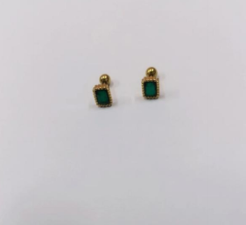 Gold Mini Stud Earrings with Green Stone