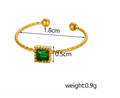 Gold Open Cuff Ring with Green Square Stone