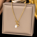 Gold Pearl Charm Necklace