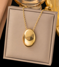 Oval Pendant Necklace – Gold & Steel Finish