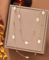 Delicate Layered Pearl Chain Necklace