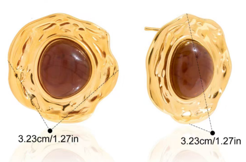 Gold Statement Stud Earrings with Resin Center