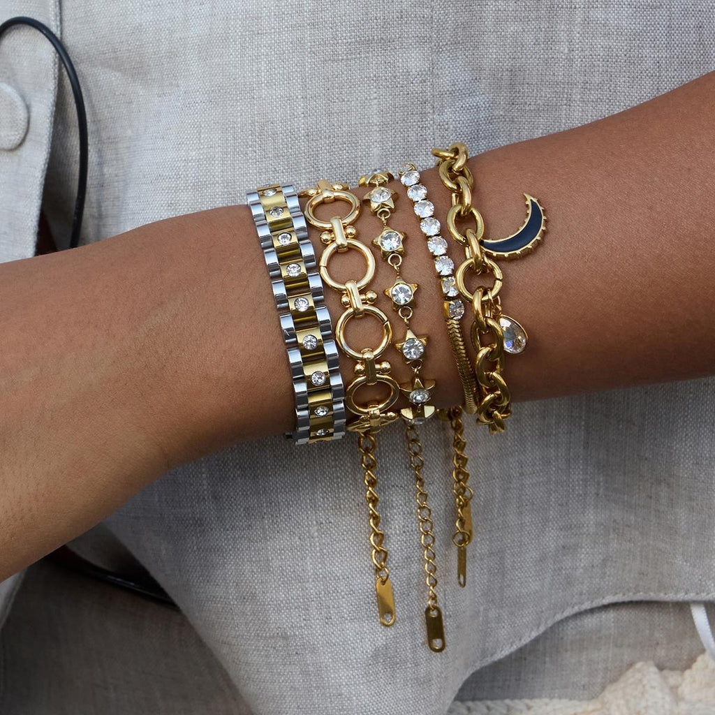 Gold Moon & Crystal Charm Bracelet