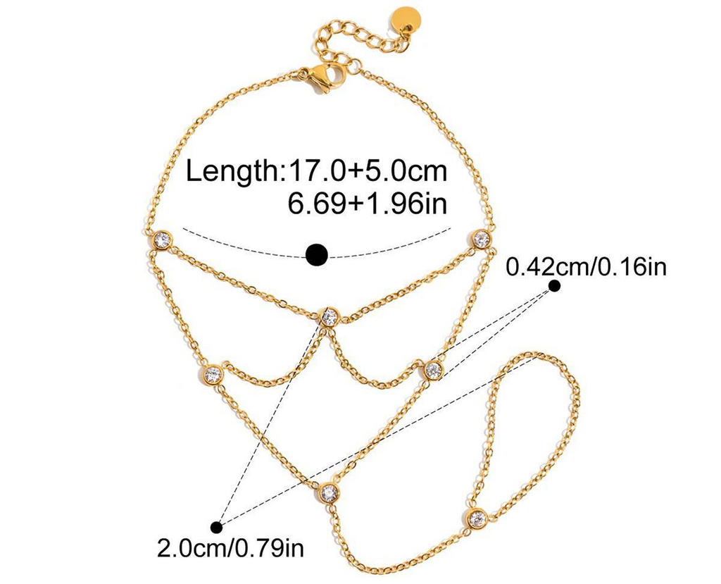 Dainty Crystal Draped Hand Chain Bracelet