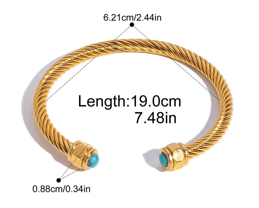 Gold Twisted Cuff Bracelet with Turquoise Ends