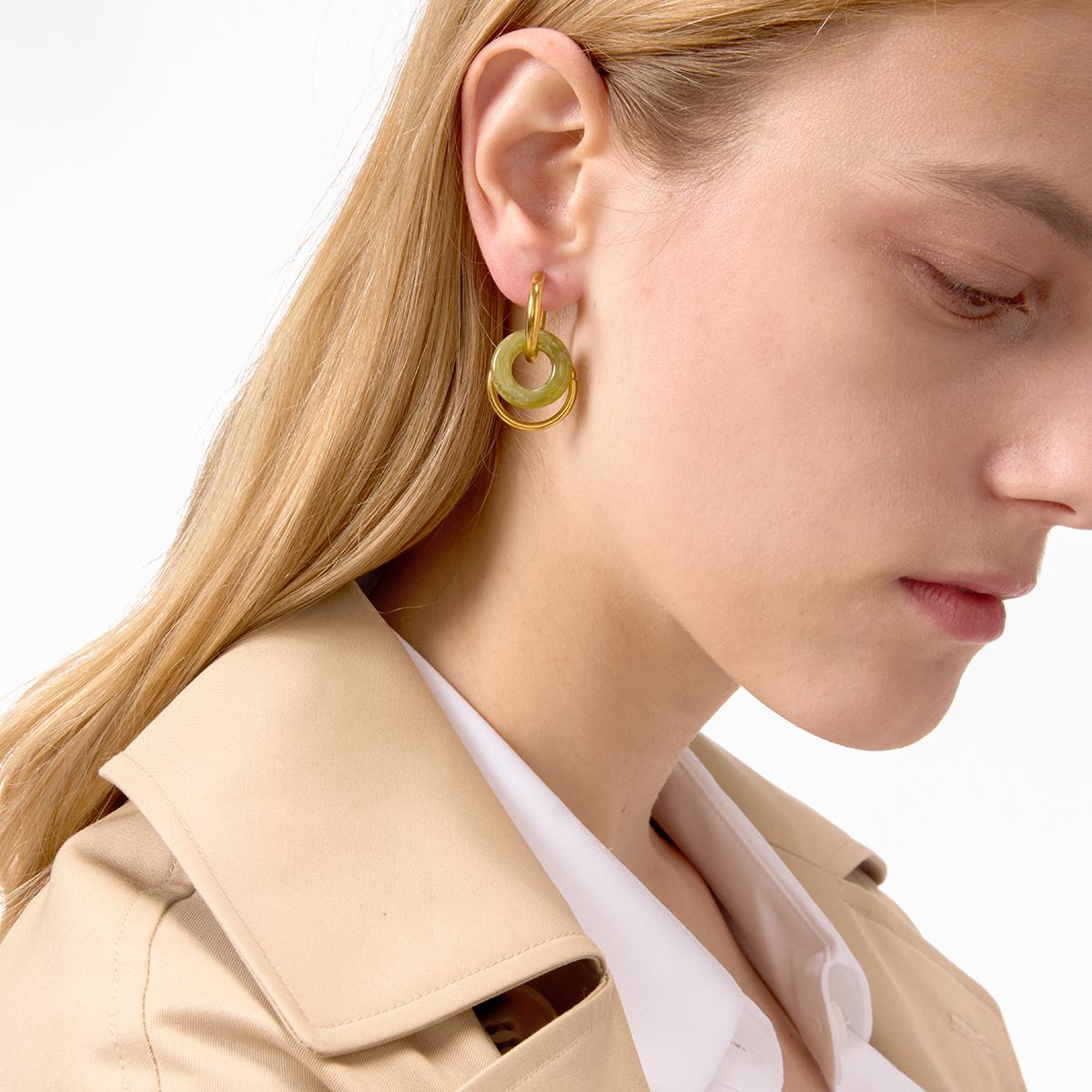Green Jade Ring Drop Earrings