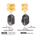 Gold Drop Earrings with Marble Resin Pendant