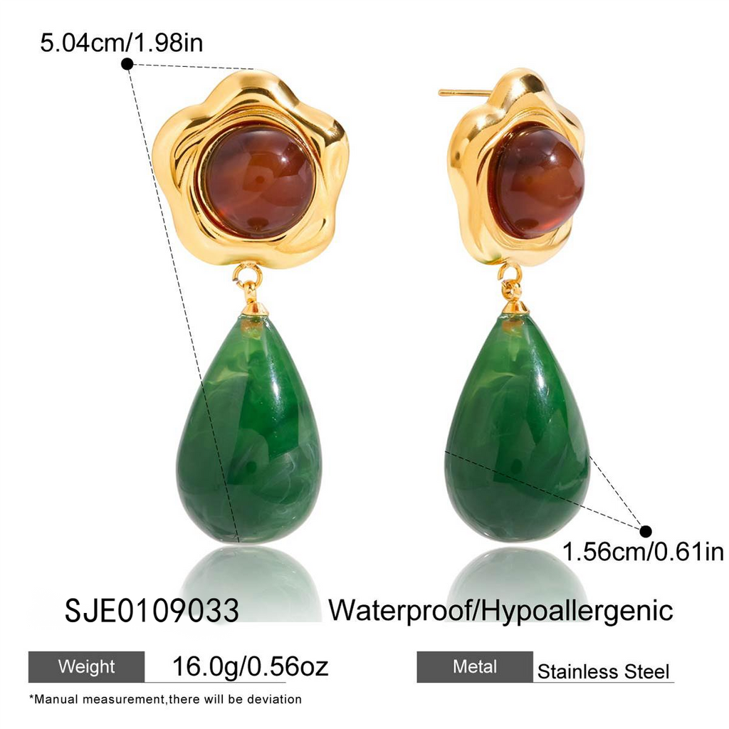 Vintage Green Teardrop Statement Earrings