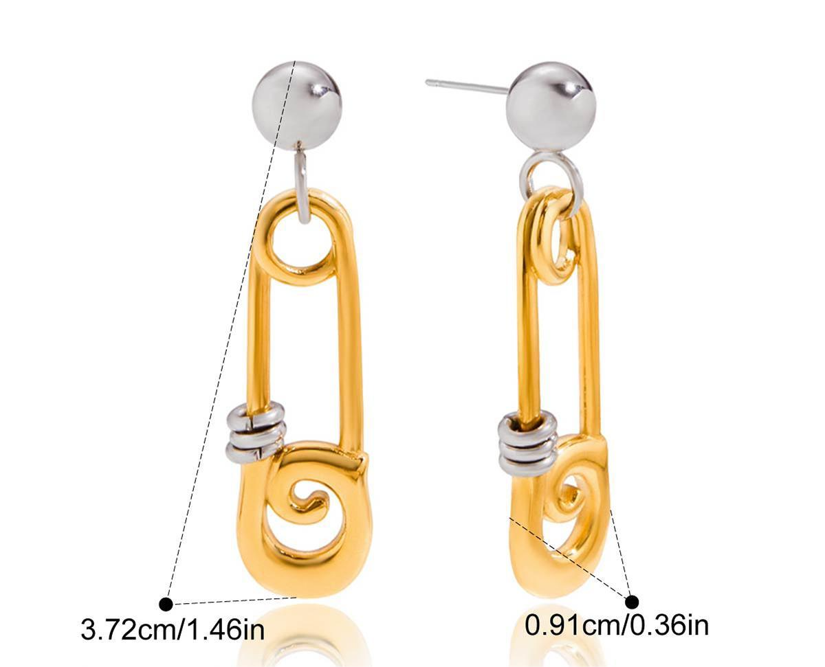 Gold Safety Pin Drop Earrings