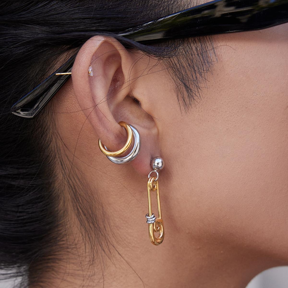 Gold Safety Pin Drop Earrings