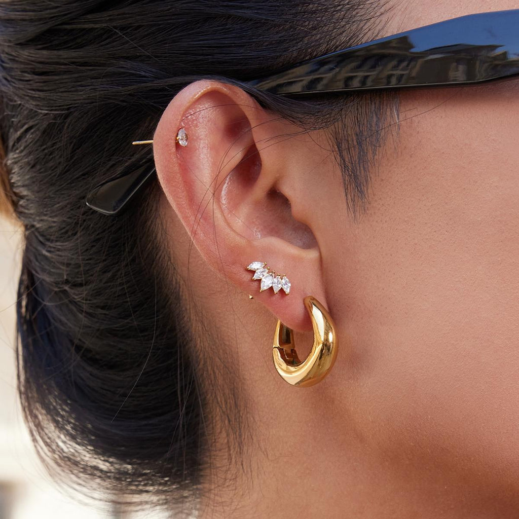 Gold Sculpted Teardrop Hoop Earrings