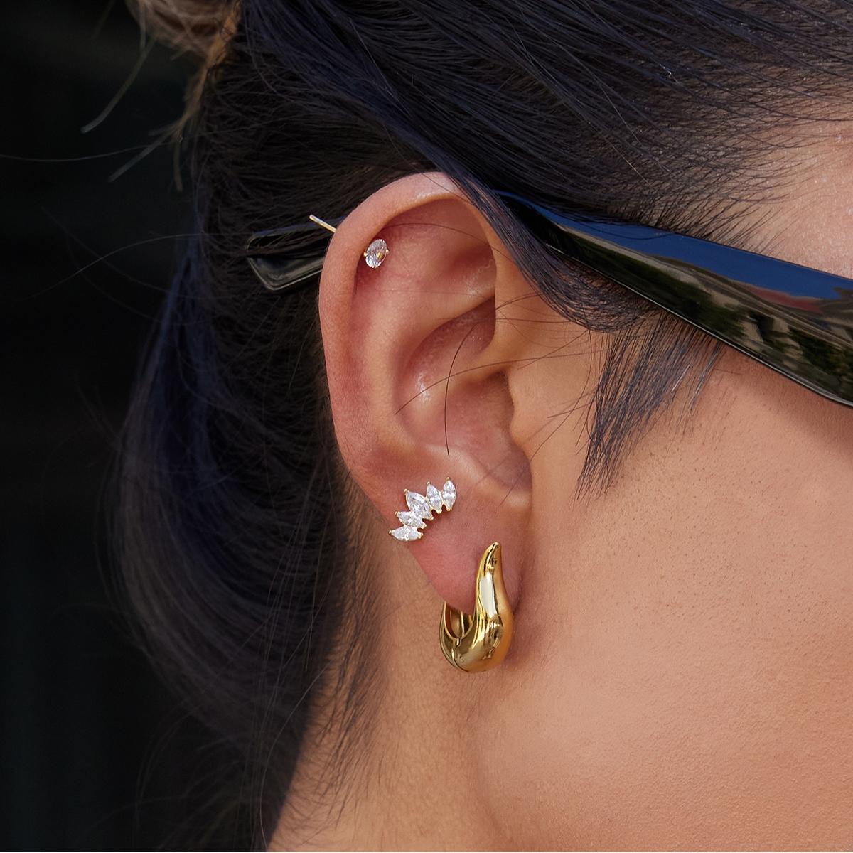 Gold Sculpted Tulip Hoop Earrings