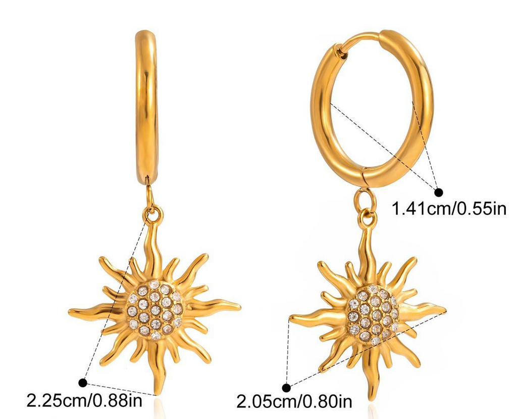 Gold Sunburst Crystal Hoop Earrings