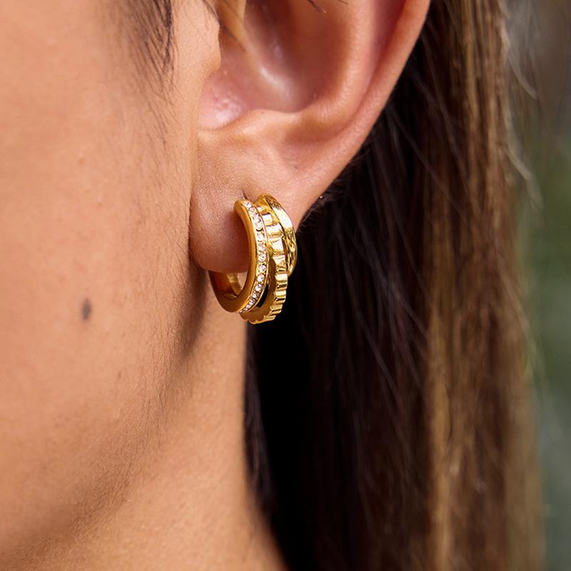 Gold Triple Layer Crystal Hoop Earrings
