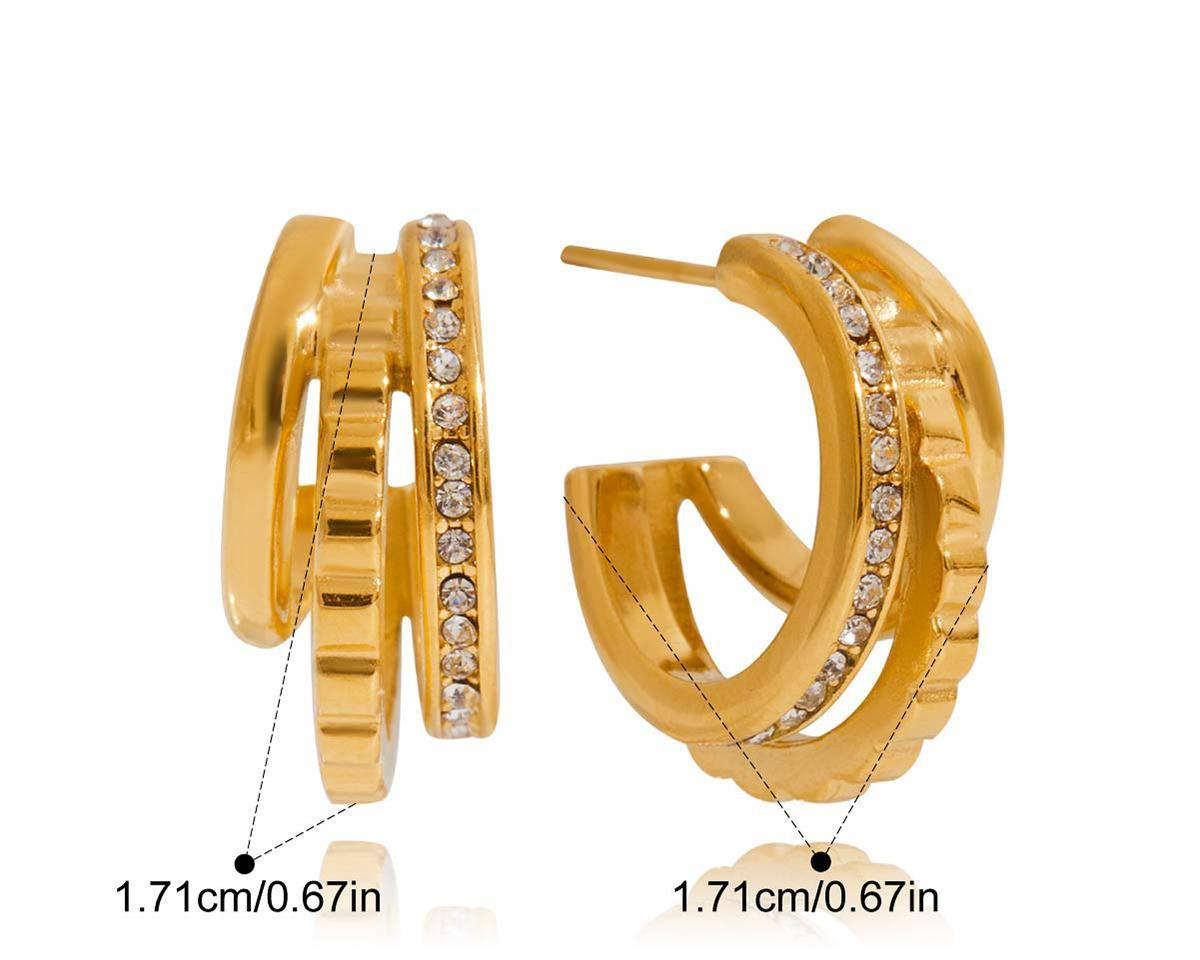 Gold Triple Layer Crystal Hoop Earrings