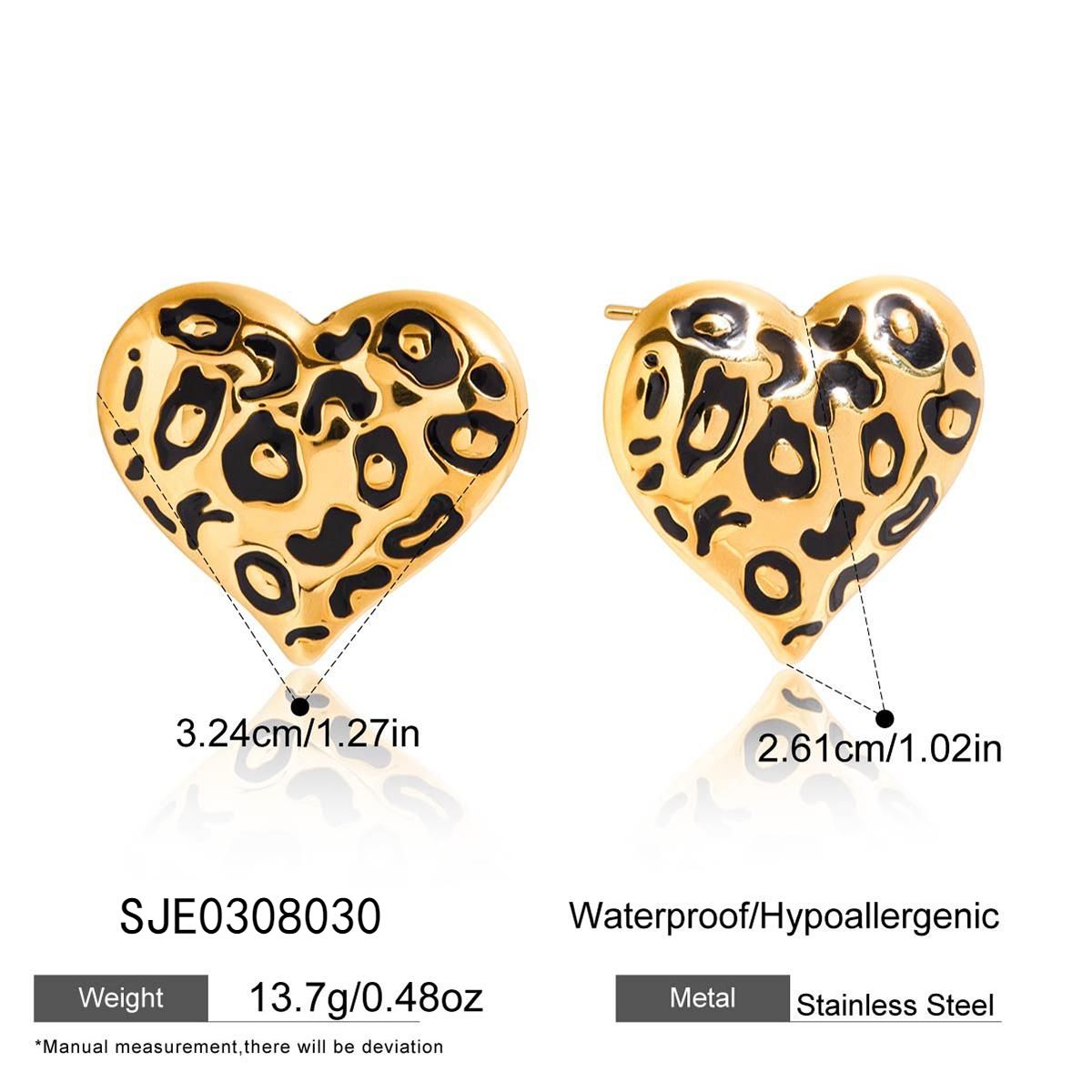 Gold Leopard-Print Heart Earrings