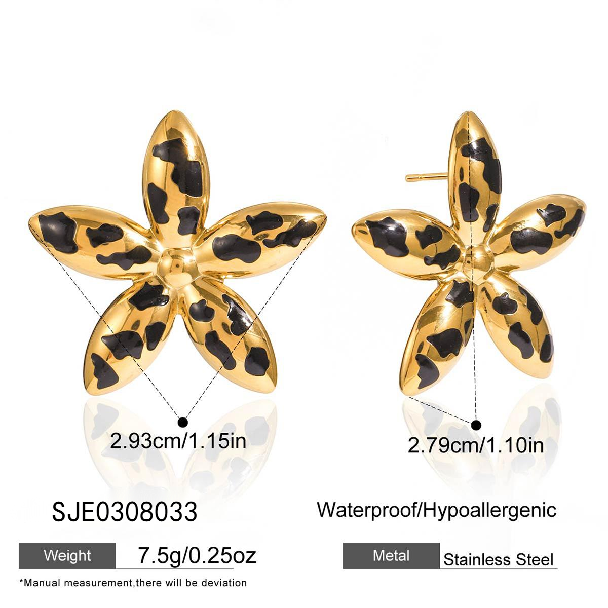 Gold Leopard-Print Flower Earrings