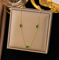 Gold Triple Emerald Charm Necklace