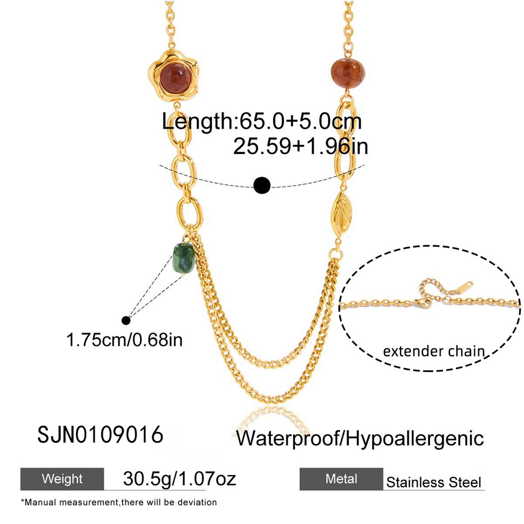 Layered Gold Stainless Steel Necklace with Natural Stone