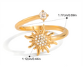 Gold Sunburst Adjustable Ring with Crystal