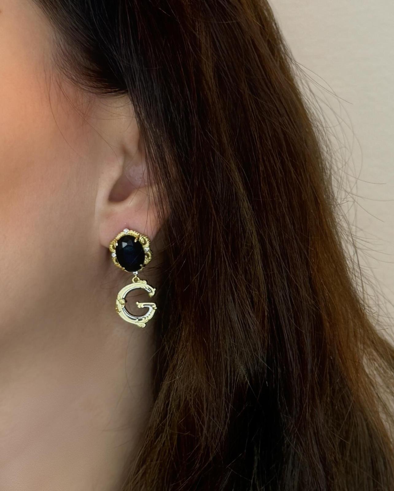 Gold Initial Drop Earrings with Crystal Stone