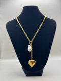 Gold Heart Pendant Necklace with Pearl Accent